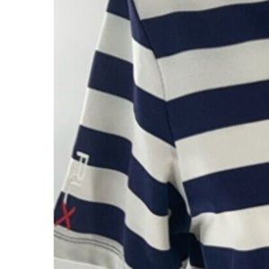RLX Ralph Lauren Polo Golf Shirt M White Blue Stripe Green Accent